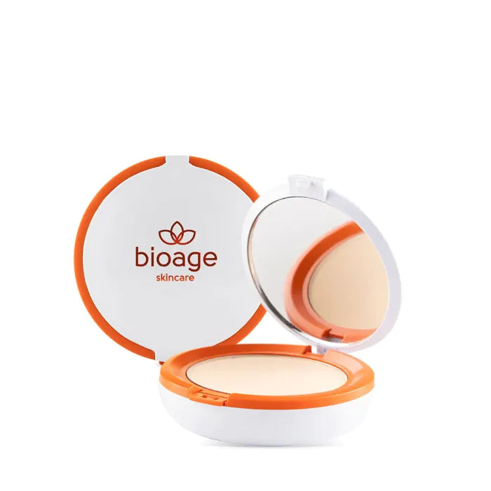 Bioage Pó compacto com cor, possui vitamina C FPS 60